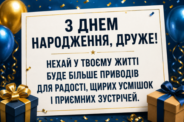 Душевні привітання з днем народження другу відкритка
