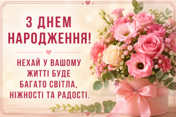 З днем народження! Нехай у Вашому житті буде багато світла, ніжності та радості. відкритка