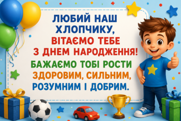 Душевні привітання з днем народження хлопчику відкритка