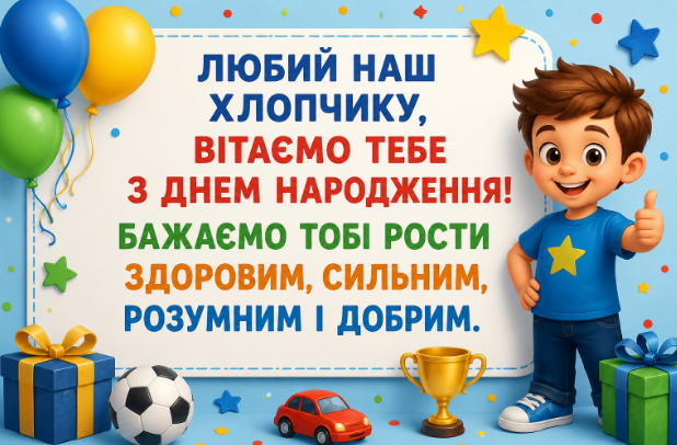 Душевні привітання з днем народження хлопчику відкритка