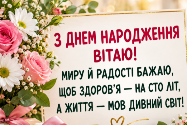 Привітання з днем народження у віршах листівка