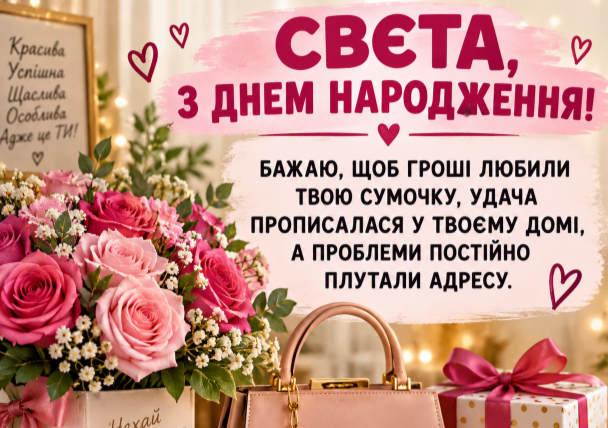 Свєта з днем народження листівка